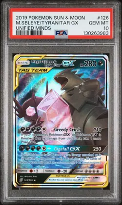 2019 POKEMON SUN & MOON UNIFIED MINDS #126 MEGA SABLEYE & TYRANITAR GX PSA 10 - Image 1