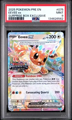 2025 POKEMON PRISMATIC EVOLUTIONS 075 EEVEE EX SURPRISE BOX PSA 9 MINT - Image 1