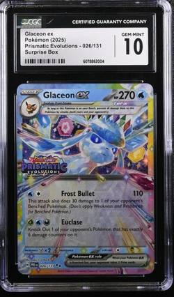 2025 Pokemon SV Prismatic Evolutions Surprise Box Glaceon Ex #26 CGC 10 - Image 1