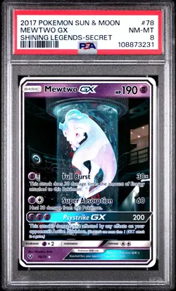 2017 POKEMON SUN & MOON SHINING LEGENDS SECRET #78 MEWTWO GX PSA 8 - Image 1