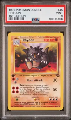 1999 Pokemon Jungle 1st Edition PSA 9 Mint Rhydon #45 - Image 1