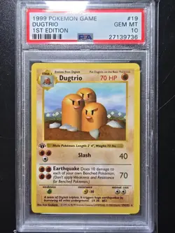 PSA 10 1st Edition Dugtrio 19/102 - 1999 Base Set Thick Stamp Pokemon Card - Image 1