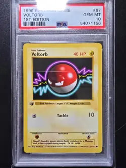 PSA 10 1st Edition Voltorb 67/102 - 1999 Base Set Thick Stamp Pokemon Card - Image 1
