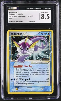 CGC 8.5 Vaporeon Gold Star 2007 EX Power Keepers 102/108 Holo Pokemon Card - Image 1