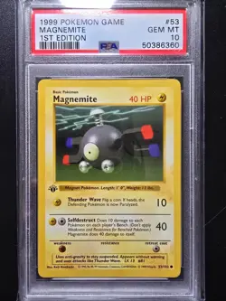 PSA 10 1st Edition Magnemite 53/102 - 1999 Base Set Thick Stamp Pokemon Card - Image 1