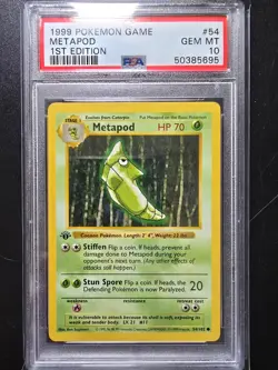 PSA 10 1st Edition Metapod 54/102 - 1999 Base Set Thick Stamp Pokemon Card - Image 1