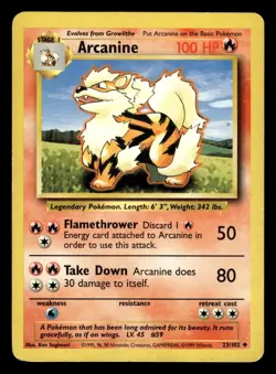 Arcanine 23/102 Uncommon Base Set Pokemon Card - 1 - Image 1