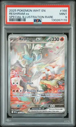 2025 POKEMON WHT EN-WHITE FLARE SPECIAL ILLUSTRATION RARE #166 RESHIRAM EX PSA 9 - Image 1