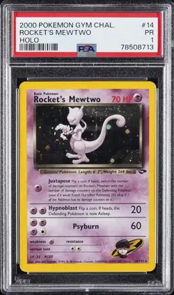2000 POKEMON GYM CHALLENGE HOLO #14 ROCKET'S MEWTWO PSA 1 - Image 1