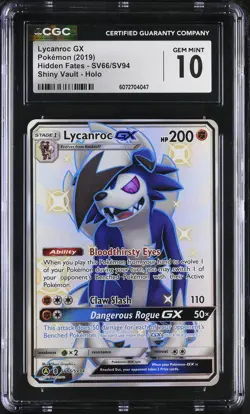 CGC 10 Lycanroc GX SV66/SV94 Shiny Vault Hidden Fates Pokemon Card - Image 1