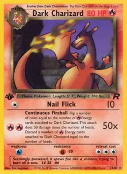 Pokemon Dark Charizard (21) NM Unlimited Normal Team Rocket - Image 1