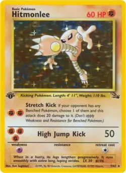 Pokemon Hitmonlee (7) LP 1st Edition Normal Fossil - Image 1