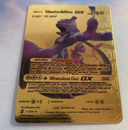 Mewtwo&Mew GX Pokemon Metal Gold **Fan Art Card** - Image 1