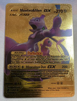 Mewtwo&Mew GX Pokemon Metal Gold **Fan Art Card** - Image 3