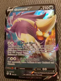 Pokemon TCG Card - Skuntank V 108/195 - Ultra Rare Holo - Silver Tempest- NM/M - Image 1