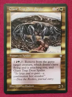 Magic The Gathering ICE AGE GIANT TRAP DOOR SPIDER green/red card MTG - Image 1