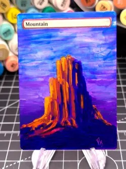 ALTERED - Mountain Land RED Magic Altered Hand Painted Art - Desert Scene - Image 1
