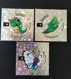 Pokemon 2001 Caterpie, Metapod, Butterfree Foil Stickers Tazo Slammer Vintage - Image 1