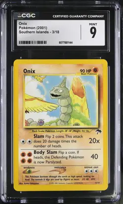 CGC 9 MINT Onix 2001 Southern Islands 3/18 Pokemon Card - Image 1