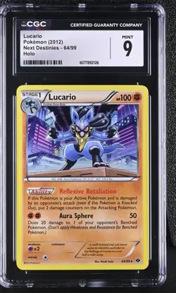 CGC 9 MINT Lucario 2012 Next Destinies 64/99 Holo Pokemon Card - Image 1