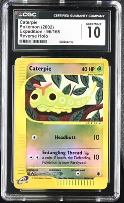 CGC 10 GEM MINT Caterpie 2002 Expedition 96/165 Reverse Holo Pokemon Card - Image 1