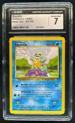1999 Pokemon Set Unlimited Squirtle Common #63/102 CGC 7 - Image 1