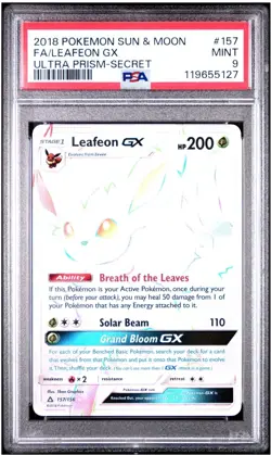 2018 POKEMON SUN & MOON ULTRA PRISM SECRET #157 FULL ART/LEAFEON GX PSA 9 - Image 1