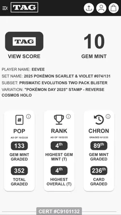 Eevee Pokemon Day 074/131 Prismatic Evolutions Holo Stamped Promo English TAG 10 - Image 3