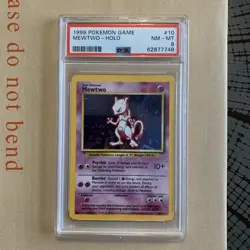 Mewtwo PSA 8 Pokemon Card. Base Set 10/102 Rare Holo. WOTC 1999 NM-MINT. - Image 1