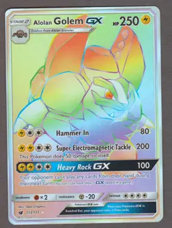 Alolan Golem GX 113/111 Rainbow Rare Secret Rare Full Art Pokemon Card NM - Image 1