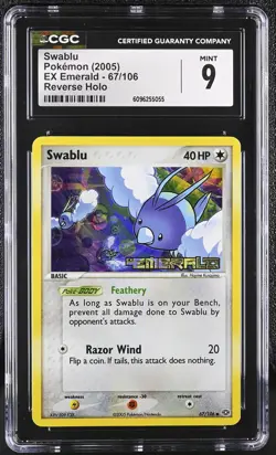 CGC 9 MINT Swablu 2005 EX Emerald 67/106 Reverse Holo Stamped Pokemon Card - Image 1
