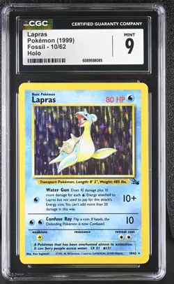 CGC 9 MINT Lapras 1999 Fossil 10/62 Holo Pokemon Card - Image 1