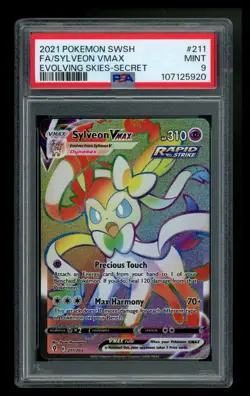 PSA 9 Sylveon VMAX 211/203 Evolving Skies 2021 Secret Rainbow Pokemon Card TCG - Image 1