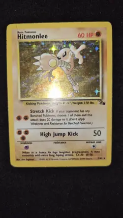 Pokemon TCG Hitmonlee Base Set Holo Fossil Card 7/62 HP Heavily Played Vintage - Image 1