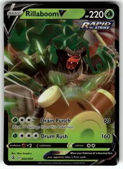 Rillaboom V 022/264 SWSH08: Fusion Strike NM Pokemon Card TCG - Image 1