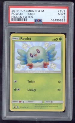 2019 POKEMON SUN & MOON HIDDEN FATES #SV2 ROWLET-HOLO PSA 9 - Image 1