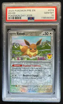 2025 Pokemon Eevee Pokemon Day Stamp #074/131 PSA 10 GEM MINT - Image 1
