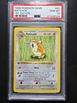 PSA 10 1st Edition Raticate 40/102 - 1999 Base Set Thick Stamp Pokemon Card - Image 1