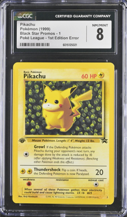 1st Edition Error Ivy Pikachu # 1 Pokemon Black Star Promo 1999 CGC 8 NM/Mint - Image 1