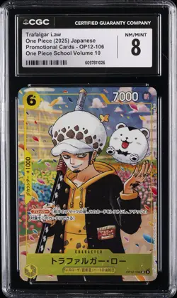 2025 ONE PIECE JPN PROMO CARDS ONE PIECE SCHOOL VOLUME 10 TRAFALGAR LAW CGC 8 - Image 1