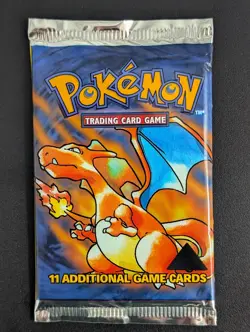 1999 Pokemon Base Set Booster Pack Sealed Charizard Art Black Triangle Error - Image 1