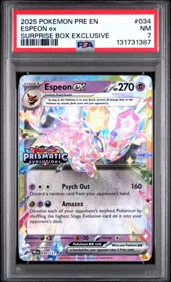 2025 POKEMON PRE EN-PRISMATIC EVOLUTIONS SURPRISE BOX EXCLUSIVE ESPEON EX PSA 7 - Image 1
