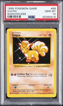 1999 POKEMON GAME SHADOWLESS #68 VULPIX PSA 10 - Image 1