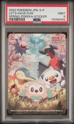 2022 POKEMON JAPANESE S PROMO STICKER LET'S HAVE FUN! SPRING, POKEKA PSA 9 - Image 1