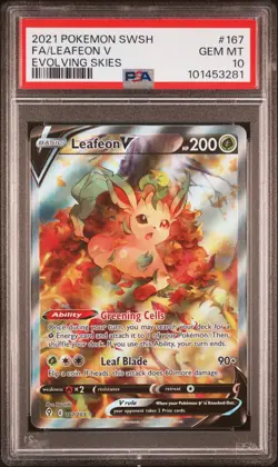 2021 POKEMON SWORD & SHIELD EVOLVING SKIES #167 FULL ART/LEAFEON V PSA 10 - Image 1