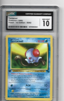 Pokemon TCG Tentacool Fossil, 1st Edition Common Card 56/62 CGC 10 GEM MT - Image 1