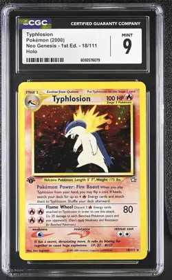 CGC 9 MINT Typhlosion Neo Genesis 1st Edition 18/111 Holo SWIRL Pokemon Card - Image 1