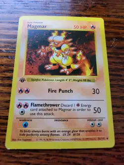 LP! 1st edition Pokemon MAGMAR Card BASE Set 36/102 First ed Shadowless - Image 1