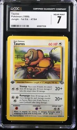 CGC 9 MINT Tauros 1999 Jungle 1st Edition 47/64 Pokemon Card - Image 1