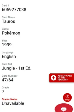 CGC 9 MINT Tauros 1999 Jungle 1st Edition 47/64 Pokemon Card - Image 3